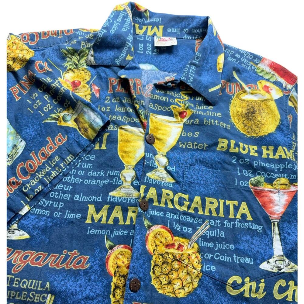 VTG Go Barefoot Hawaiian Shirt Men Large Cocktails Mai Tai Margarita Loop